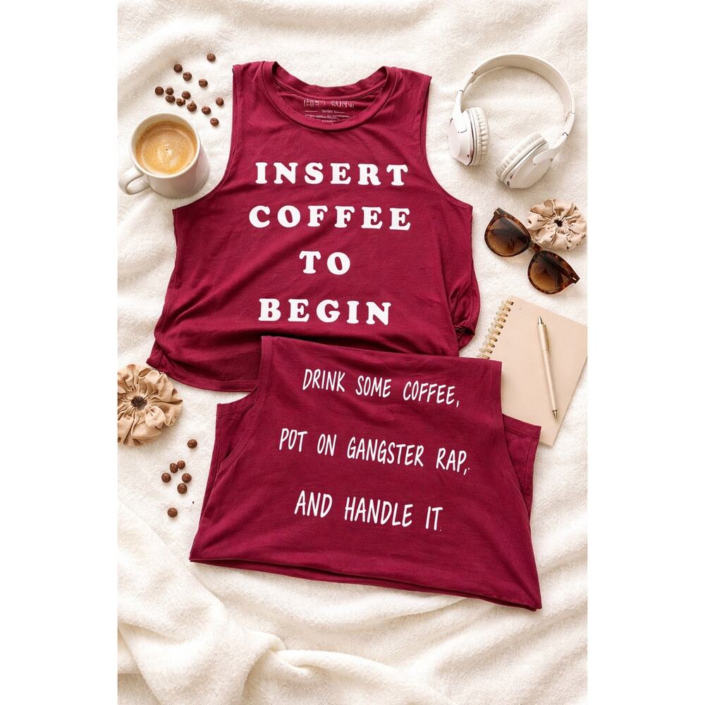 Funny Coffee Tank Top Bundle Women Large Burgundy T “Drink Coffee & Handle It”